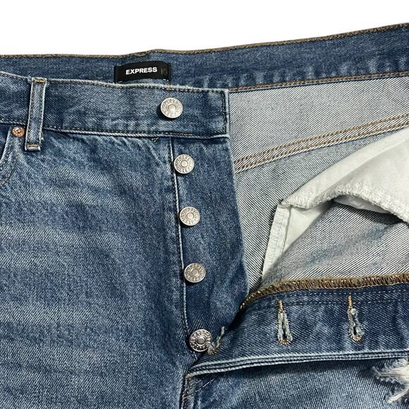 Express Womens Shorts Size 14 Blue Mom Shorts Button Fly Super High Rise Denim - Picture 4 of 13